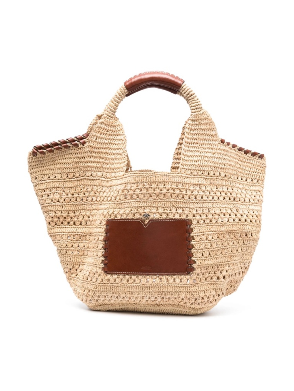 ba&sh Beige Crochet Tote with Brown Leather Accents - Picture 2 of 7